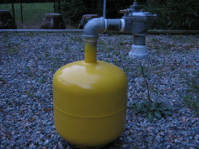 Rebuilt, welded, and painted. ASCO pulse valve sitting on top, side is fill, top is fire.