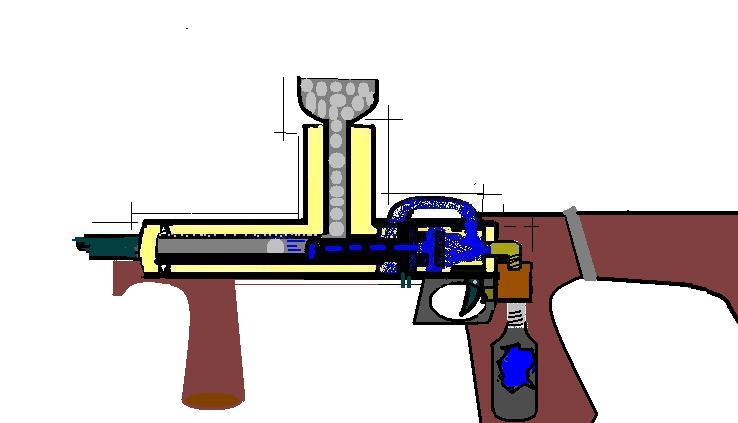 this is the mechanism in the open (firing) position, you can see the &amp;quot;bolt return line&amp;quot; filling with air