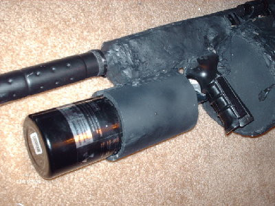 A view of the heat-molded PVC bracket and foregrip.