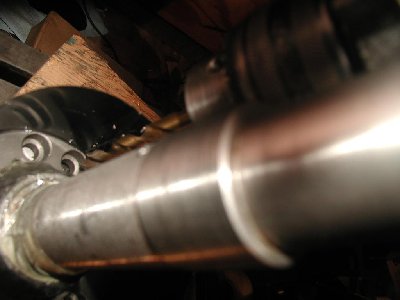 Drill bit in possistion to drill the bolt hole.