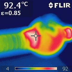 Just below 100°C after 10 seconds of shooting = around 40 shots