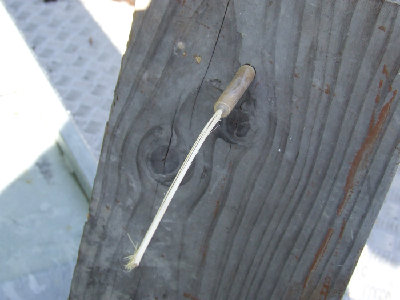 This is just a bit of dowel with a sharpened rod stuck into it and a squewer for a tail. I needed something that would fly straight because everything else I was firing would just hit the target sideways.